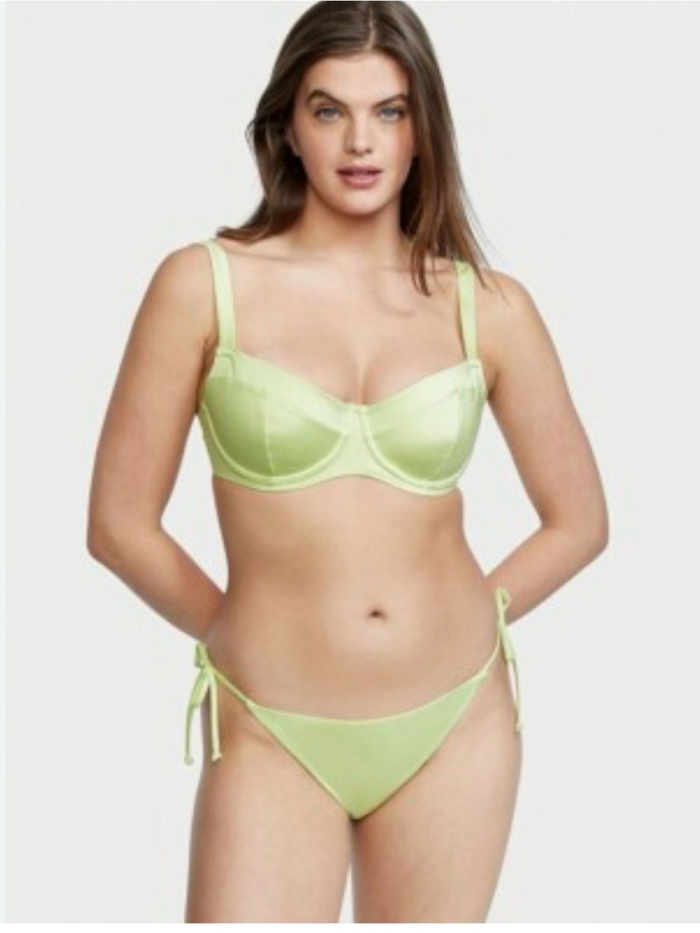 Victoria's Secret Iced Olive/Green Cheeky String Bikini Set 32B Top Small Bottom